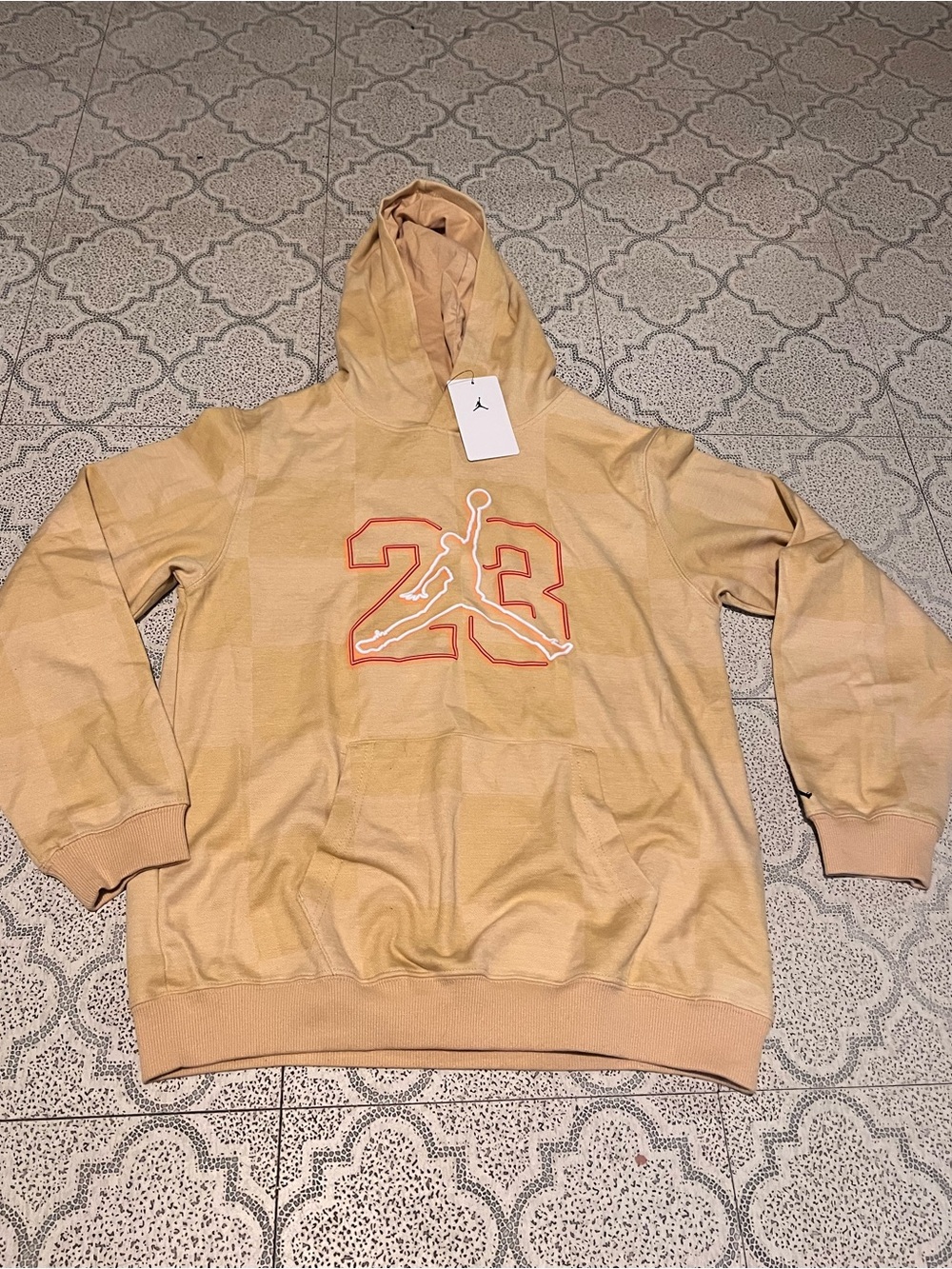 Jordan Tan Pullover Hoodie with Orange-Outlined '23' and White Jumpman